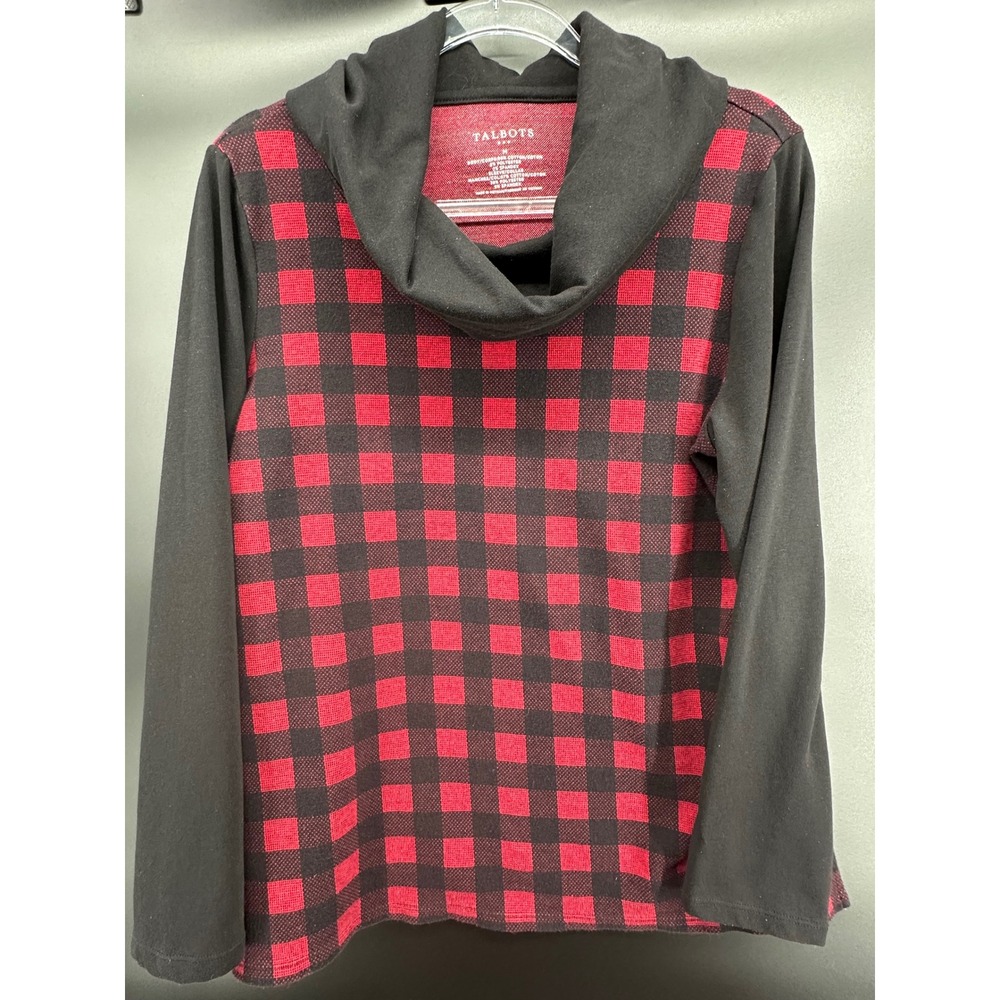 Talbots Woman‎ Medium Black & Red Buffalo Plaid Cowl Neckline Sweater L/S Top